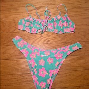 Kulani Kinis Tropical Green and Pink Bikini